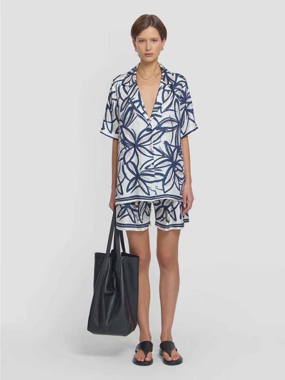 Viktoria & Woods Navy and White High-Waist Floral Shorts